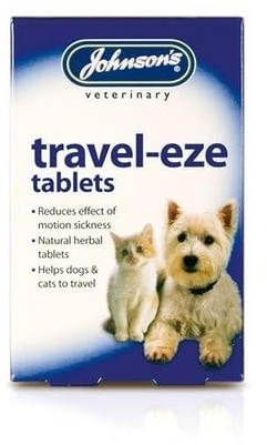 TRAVEL-EZE TABLETS DOG TRAVEL SICKNESS Tablets Jonson's Cat Dog Motion Sickness