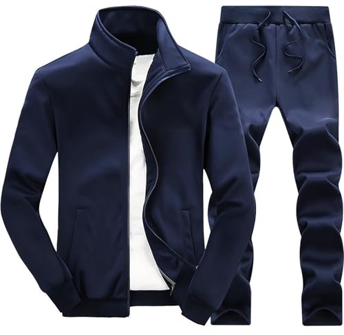 Tuta Completa Sportiva Invernale Uomo 2 Pezzi Taglie Forti Giacca senza Cappuccio e Pantalone Fitness Tinta Unita Autunno Inverno Alla Moda Giacca senza Zip e Tasche Caldo Elegante Sportiva Palestra