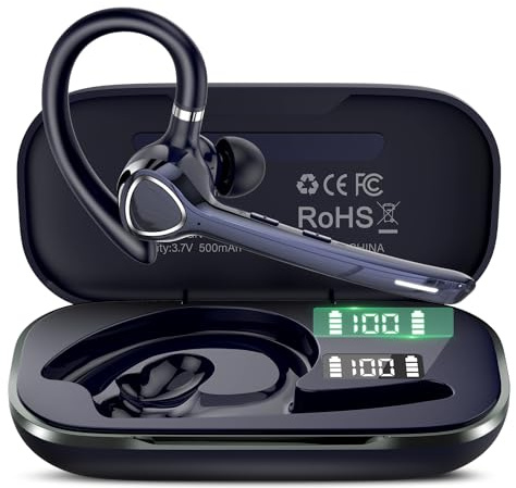Oreillette Bluetooth sans Fil, Ecounteurs V5.4 antibruit CVC8.0/ENC Double Mic, 90H de Conversation Mains Libres Casques Bluetooth Deux Appareils Connectés, Mic Mute pour Affaires/Conduite, Bleu