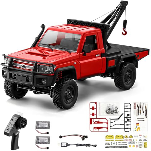 LEOSO MN82T RC Crawler 1/12 RC Truck with 2Upgraded 1500mah Battery 4WD Off-Road Tow Car RTR 2.4GHz RC Pick-up Trail Truck with Crane Hook Remote Control Rock Crawler