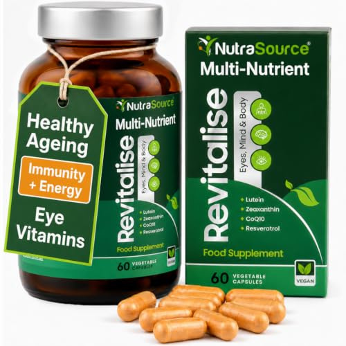 Revitalise Eye Vitamins + CoQ10 100mg & Resveratrol | Macular | 60-Day Pack | Macular Health | Lutein, Zeaxanthin, Meso-Zeaxanthin | Vit C & E, Zinc, Selenium | Healthy Ageing | Energy Immunity | UK Made