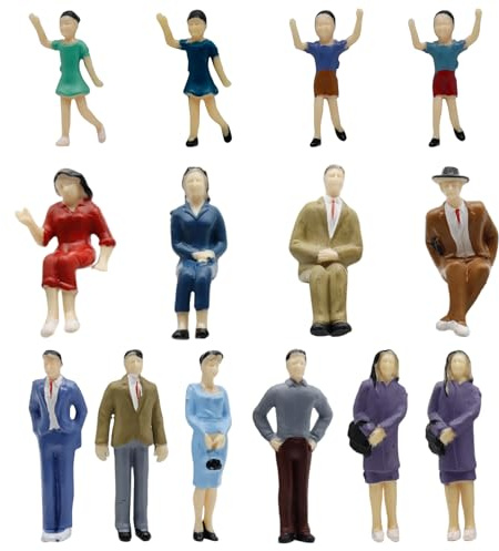 TAKEYOHI Mini Figure di Persone 14 Pezzi, Scala 1:25, Mini Modellismo Ferroviario, Figure Miniature Ferroviarie, Persone Dipinte Sedute e in Piedi Varie Pose, per Scene in Miniatura