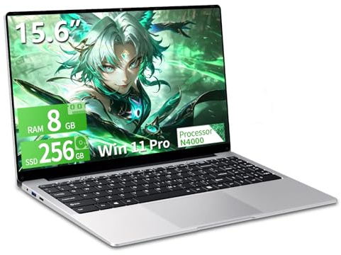 Ordenador Portátil 15,6 Pulgadas, Portátil Win 11 Celeron N4000 8GB RAM 256GB SSD, Laptop Pantalla FHD IPS Abatible 180°, Pc Portátil Mini HDMI, USB 3.0, WiFi 5, BT4.2, Delgada para Estudiantes