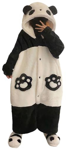 Peignoir Femme Hiver Velours Doux Chaud 2024 Nouveau Long Manches Dessin Animé Corail Nuit Épaisse Porte Extérieur Maison (Black, XL)