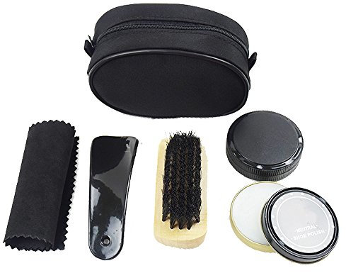 szdealhola Shoe Shine Care Kit Neutral Polish Brush Set With Nylon Case For Boots Shoes Sneakers