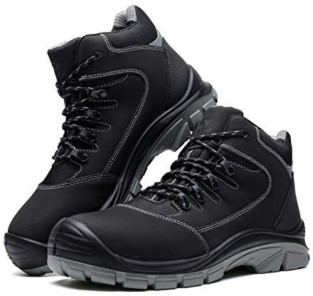 DRKA Men's Steel Toe Work Boots Water Resistant Safety Shoes(18950-blk-45)