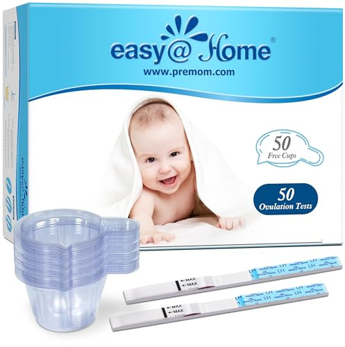 Easy@Home Ovulation Test Predictor Kit : Accurate Fertility Test for Women (Width of 5mm), Fertility Monitor Test Strips, 50 LH Strips with 50 Urine Cups