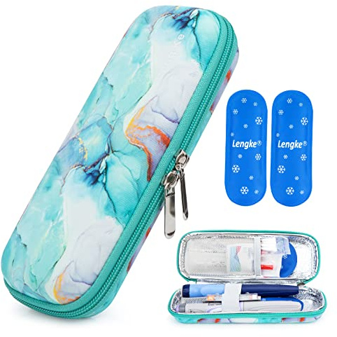 YOUSHARES Nevera Portatil Insulina con 2 Bolsas de Hielo de Nylon - Bolsa Refrigerada Viaje de Diabetes Estuche Térmico para Diabéticos (Verde Mármol)