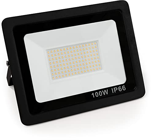 McShine - LED Strahler Außen Fluter | Slim | Neutralweiß 4000K, 100 Watt, 8500 Lumen Außenlampe mit Stativ wasserfest IP66 für Auffahrt, Garten, Weg