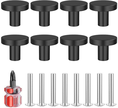 Lectorias 8 Pièces Bouton de Meuble Noir, 25 * 20 mm Bouton Tiroir, Bouton Porte Cuisine avec Des Vis, Boutons de Porte de Placard, Poignet Meuble Noir, Boutons Armoire Rond, Poignée pour Placards