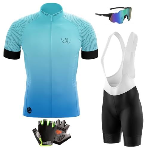 Conjunto Ropa Ciclismo Hombre Maillot Bici MTB Verano,Traje Ciclista Manga Corta Camiseta Ciclo y Culotte Tirantes con 9D Gel Acolchado, (L,Typ-1)