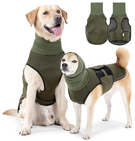 ODSSTAIPS Chaleco de ansiedad para perro, chaqueta de trueno para perro, chaleco calmante con capucha para la cabeza, mangas para aliviar la ansiedad del perro, abrigo con capucha para tormentas,