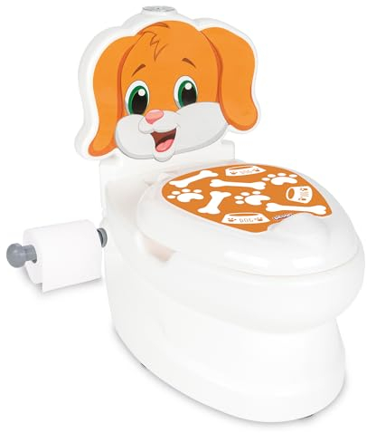 Lemodo Kindertöpfchen Töpfchen Kinder ab 18 Monate Kindertoilette Babytopf mit Spülgeräusch herausnehmbarer Innenbehälter rutschhemmender Boden Toilettenpapierhalter Töpfchentraining Motiv Hund