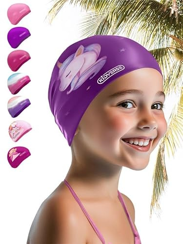KIDVERSE Badekappe Mädchen - wasserdichte Badekappe Kinder mit Anti-Rutsch-Noppen - Badehaube Kinder - UV Schutz Schwimmhaube 100% reißfest - Schwimmkappe
