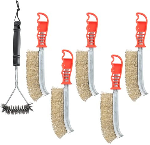 1 Pieza Cepillo para Barbacoa de Acero Inoxidable, 5 Piezas Cepillo de Latón, Cepillo Multiusos para Parrilla, Cepillo Alambre con Agarre Antideslizante, Apto para Limpiar Parrilla Barbacoa