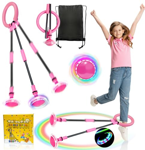 TZEKING 2025 Nueva Mejora Bola De Salto De Tobillo,Anillo de Salto Intermitente,Plegable Anillo de Salto Intermitente Colorida,Colorida Flash Bola de Salto,con Conteo de Tiempo (Sin Pantalla-Rosa)