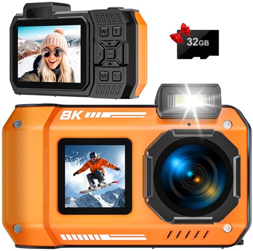 Fotocamera digitale 8K UHD 70MP con scheda da 32 GB robusta impermeabile antipolvere antiurto 33FT fotocamera subacquea