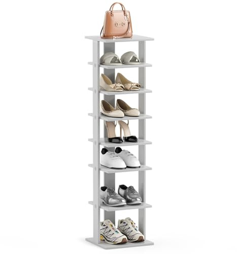 GIANTEX Schuhregal schmal und hoch, Schuhschrank Regal Holz 8 Ebenen, Schuhständer Schuhablage vertikal, Schuh-Organizer platzsparend, Holzregal Standregal Lagerregal freistehend (Grau,Klein)