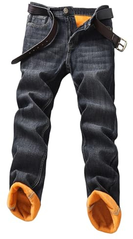 Jean Polaire Homme Pantalon Thermique Hiver Pantalon Fourré Chaud Pant Skinny Denim Doublure Taille Haute Jegging Grande Taille Boutonnage avec Poches Chic Elégant