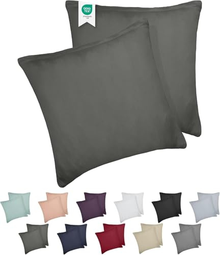 Barbons Kissenbezug 80x80 2er Set aus 100% Jersey Baumwolle – 165 g/m² Oeko-TEX zertifizierte weiche Kissenhülle mit Reißverschluss (Anthrazit 80x80)