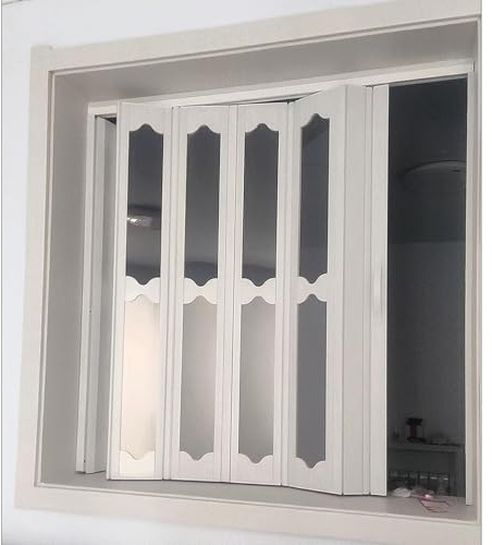 Anpassningsbar liten hopfällbar skjutfönster och innerdörr med handtag, hållbar PVC vikbar dörr för vind/garderob/marknad/kök (85 x 70 cm/33,5 x 27,6 tum)