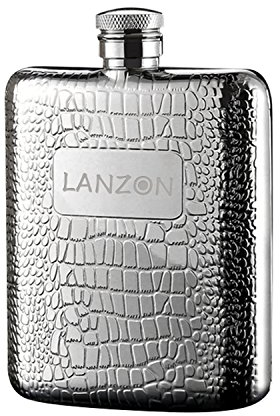 LANZON Flachmann mit Trichter, Alle 18/8 304 Lebensmittelqualität Edelstahl WhiskyFlasche Schnapsflasche für Starke Helle Spirituosen | 6 OZ Kapazität | in ein Geschenkverpackung Verpackt