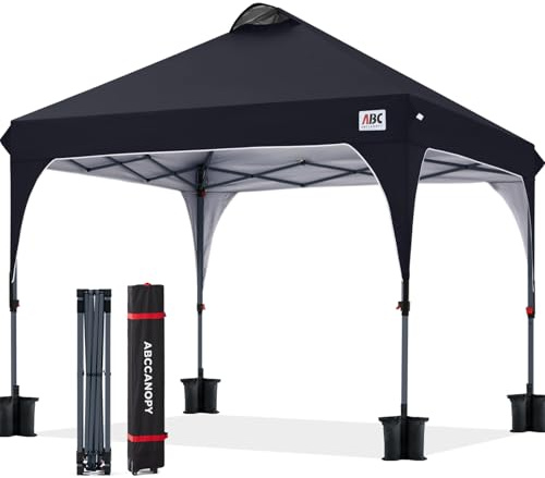 ABCCANOPY 2.5x2.5M Pavillon wasserdicht Pop-Up Gartenpavillon Festival Sonnenschutz Outdoor Baldachin Super Compact Canopy mit Rolltragetasche Bonus 4X Gewicht Taschen, 4X Seile 4X Pfähle,Schwarz