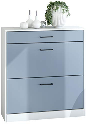 Vladon Schuhschrank Schuhkipper Elvas 89 x 95,5 x 27 cm, Made in Germany, Korpus in Weiß matt, Front in Denim matt | Große Farbauswahl