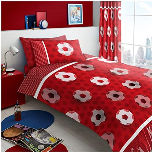 GC GAVENO CAVAILIA Luxury Kids Printed Bedding, Single Bed Football Duvet Set, Easy Care Single Duvet Cover, Foot Ball Reversible Duvet Cover, Single Duvet And Pillow Set, Red