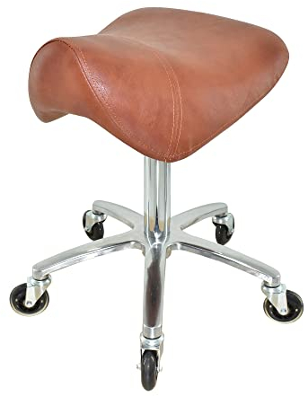 VAKON SALON - Premium Sattelhocker Hellbraun, Sattelstuhl für Rückenentlastung, Rollhocker höhenverstellbar von 50-65 cm, Drehhocker, Praxishocker, Bürohocker, Arbeitshocker