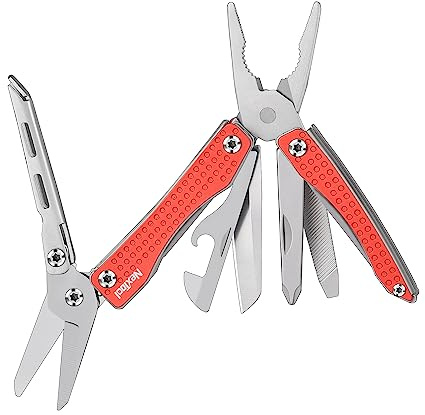 Nextool Mini Flagship Multitool, Mini Multiverktyg 10 i 1 Multiverktyg med Minifickkniv, Flasköppnare, Sax, Tång, Skruvmejsel, Multifunktionsverktyg för Camping Tillbehör-Röd