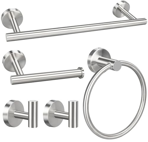 5pcs Bathroom Hardware Set, Brushed Nickel Bathroom Hardware Set, Including 16 Hand Towel Bars, Toilet Paper Holders, Towel Rings, Robe Towel Hooks