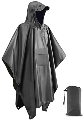 Snowalva Festival Poncho Waterproof Adult Reusable Poncho Waterproof Adult Lightweight Breathable Durable Environmentally Friendly Raincoat with Brim for Outdoor Hiking Camping Cycling Traveling Grey