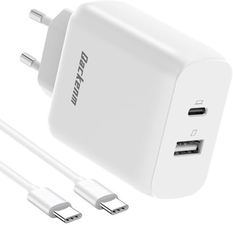 Qackenm USB C Ladegerät 65W, GaN Schnellladegerät mit 2M Type C-C Kabel, 2-Port USB-C Netzteil PPS für MacBook Pro/Air, iPhone 17, iPhone 16/16 Pro, iPhone Air/iPhone 15, iPad Mini/Air, Galaxy S24/S23
