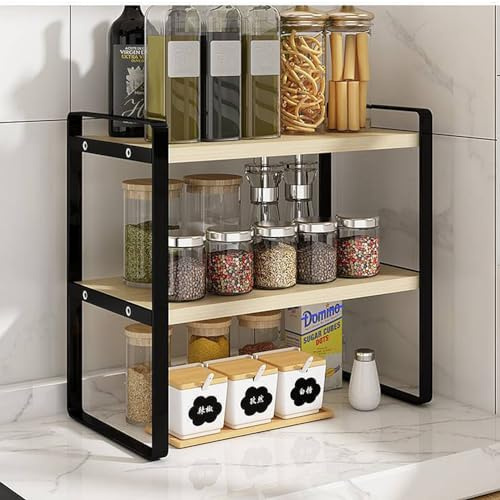 Dreamhousey Étagère de cuisine à 2 niveaux, porte-pots et épices, étagère de rangement, support pour cuiseur à riz électrique et bol, étagère de rangement pour bureau et bibliothèque (Noir+Couleur