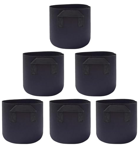 LATRAT 6 pièces Sacs de Plantation, avec poignées de Transport, Sacs de Culture en Tissu Non tissé Pots pour Plantes, Fleurs, Fraises, 5 Gallons Noirs