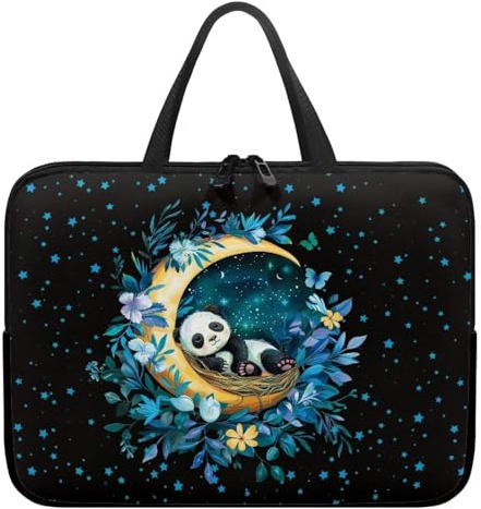 Poceacles laptopfodral panda måne tryck bärbar laptopväska bärbar datorväska för resor studier arbetsväska med handtag neopren Netbook/Ultrabook skyddande portfölj påse bärkasse, svart