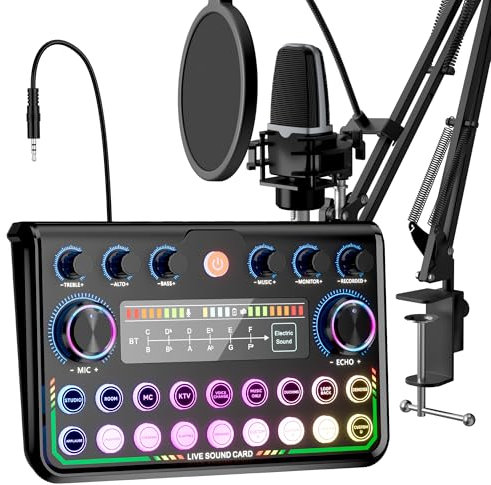 SINWE All-in-One Podcast Set Pro • Studiomischer mit Kondensator-Mikrofon • Plug & Play Audiobox für PC & Smartphone • Perfekt für Streaming, Gaming, YouTube (Inkl. Soundkarte)