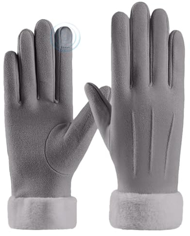 SGQTZDZQ Winter Gloves for Women, Ladies Touch Screen Fingertip Glove, Chamois Leather Thermal Gloves Womens Outdoor Driving Cycling Running (Grey)