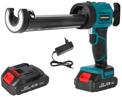 Pistola elettrica per silicone 21V, pistole per colla elettrica con 4 velocità regolabili, pistola per silicone con LED, pistola a cartuccia senza fili da 300 ml per sigillatura, riempimento (1