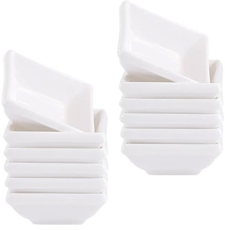 ARCPNRT Lot de 12 bols à sauce carrés pour collations, Petits Bols pour Dips, Bols pour Sauce Soja, Carré, pour Snacks, Sauces, Condiments, 7,5 x 7,5 x 2,8 cm, Total 900 ml, Blanc, 12 Pièces