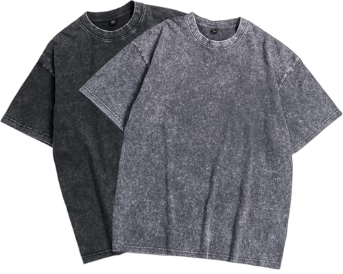 SAN Platina överdimensionerad t-shirt kvinnor och män pack 2, syratvättad vintage t-shirt, baggy shirt, S-5XL, grå svart t-shirt