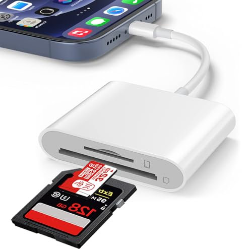 SD Card Reader for iPhone iPad, 2-in-1 Memory Card Reader Lightning to Card Adapter Dual Slot TF/SD Card Camera Reader Digital Trail Camera Viewer for iPhone14/13/12/11/XS/XR/X/8/7/Plus/Pro/iPad