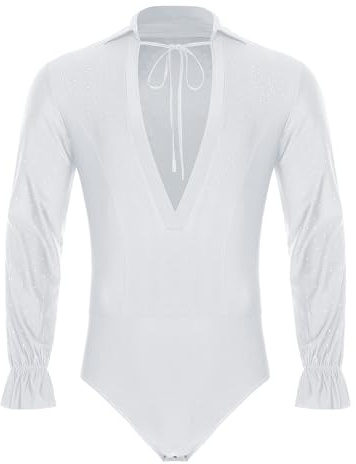 Agoky Camicia da Ballo Latino Americano Uomo con Strass Body da Danza Classica Maniche Lunghe Bodysuit Leotard da Balletto Danza Standard Sala Tango Pattinaggio Bianco S