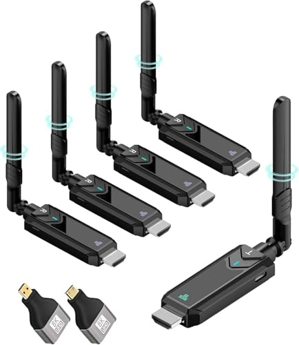 Kit Transmisor Receptor HDMI Inalámbrico 1Tx 4Rx,150m Alcance 1080p Full HD, para Streaming de Portátil/Cámara/Decodificador a TV - Tecnología 5GHz Baja Latencia y Plug & Play
