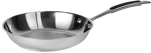 Prochef Stainless Steel Frying Pan, 28cm, Silicone-Coated Handle, Induction Compatible, Dishwasher Safe, Oven Safe to 220°C, Silver