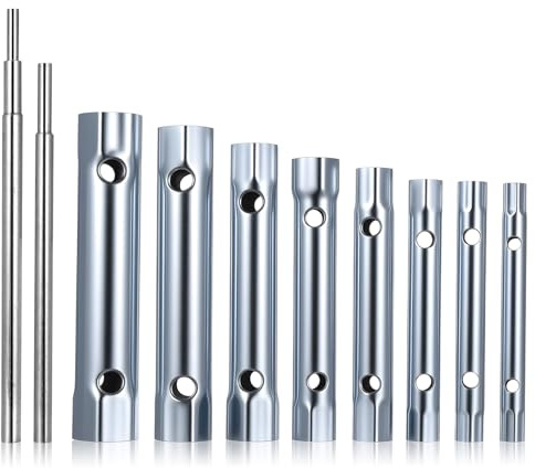 kebitedamai 8 Pcs Tubular Box Spanner Set, 6-22mm Metric Box Spanners for Taps, Back Nut Tap Tube Spanner Set for Taps Plumbing Installations Vehicle Repairs Tubular Sink Wrench, with 2 Tommy Bars