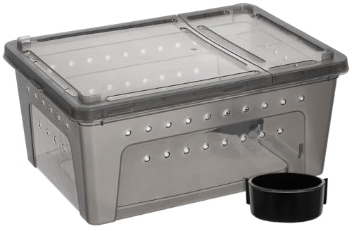 UKCOCO Plastic Reptile Terrarium: 26 x 18 x 11.5 cm Reptile Carrier Box with Feeding Bowl - Jumping Spider Enclosure for Lizards, Horned Frogs, Snakes, Spiders