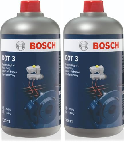 Liquido Freni Bosch DOT 3, 1 L – Per veicoli prodotti prima del 2000 – Non raccomandato per freni ABS e ESP (Confezione da 2)