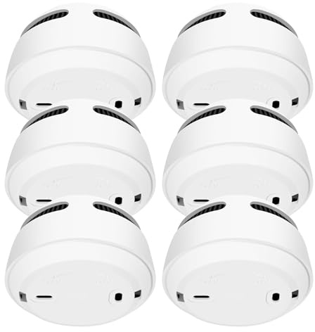 6 Pièces Detecteur de Fumée, Détecteur de Fumée Batterie de 10 Ans Alarme Incendie Detecteur Fumee Détecteurs Bouton Test Silence 85 DB Blanc